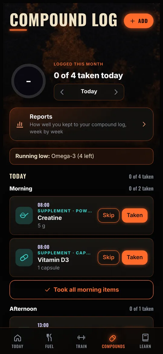 Iron X Log app, Stack screen
